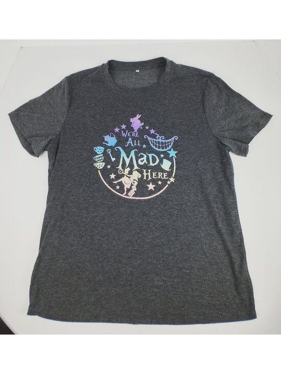 Unbranded Tops - Alice in Wonderland Were All Mad Here Graphic T-Shirt Heather Gray Large